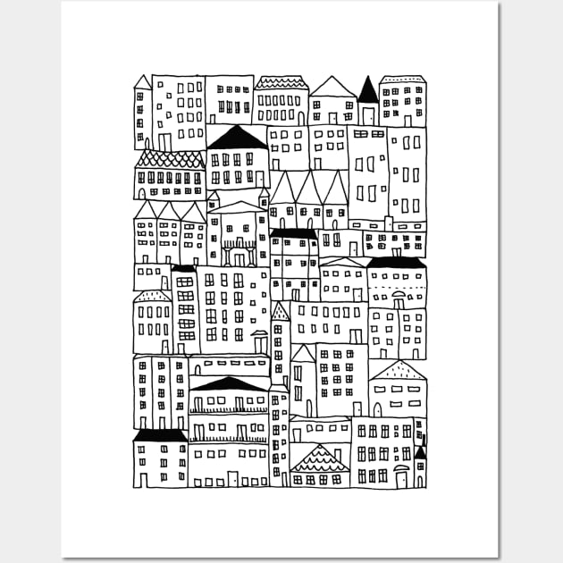 Cityscape Doodle Drawing, City Girl Gift Idea Wall Art by annagrunduls